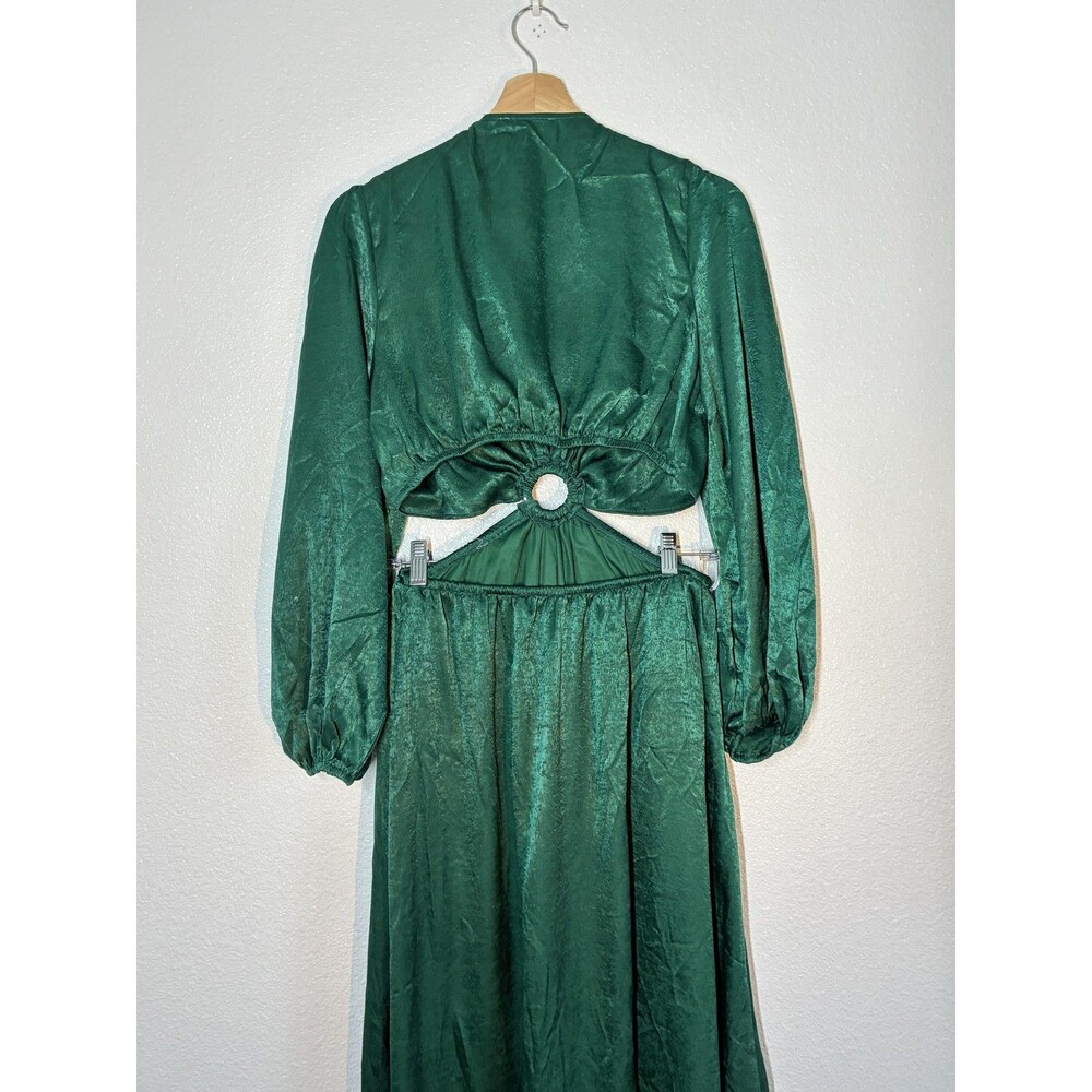 Peach Love California Dress Womens M Green Satin Cutout Ring Maxi Gown Fairy - Picture 14 of 16